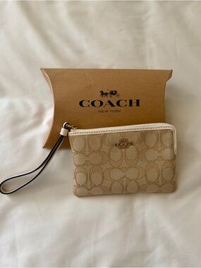 Coach Beige Signature Canvas Wristlet
